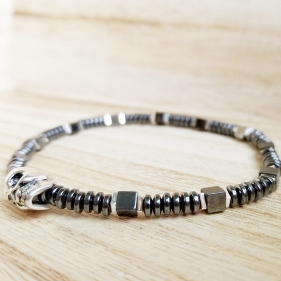 Men's Hematite Skull Bracelet - Picture 2 of 5
